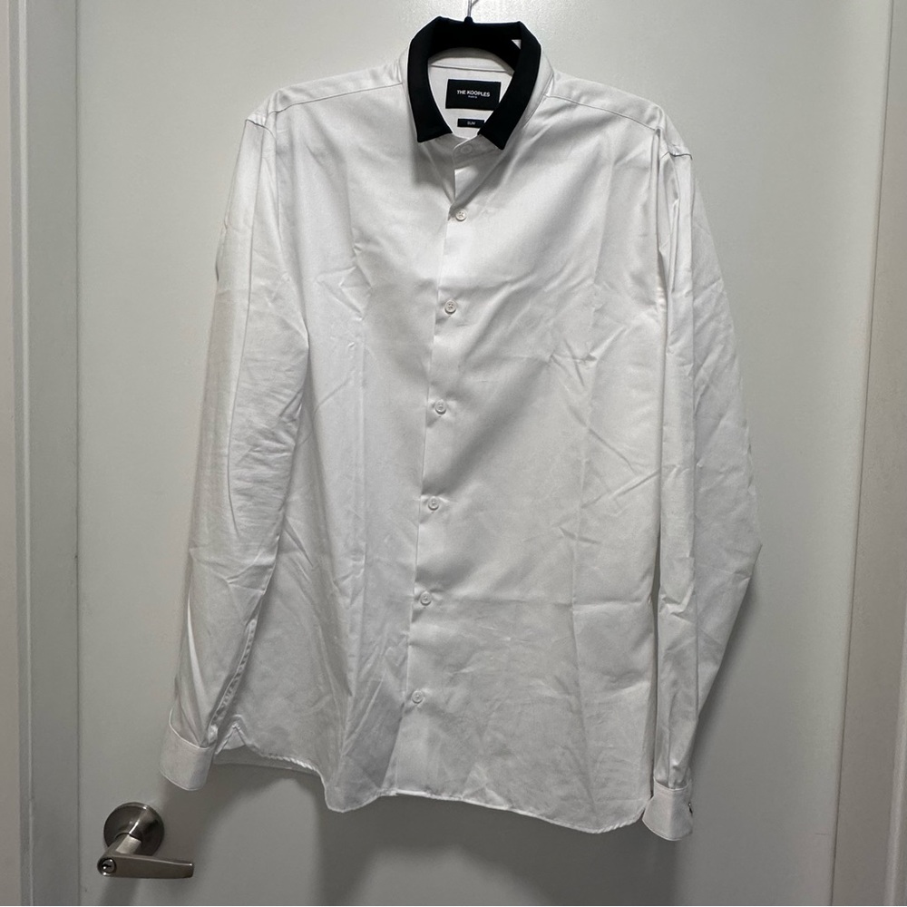 The Kooples Elegant White Shirt with Black Collar NWOT